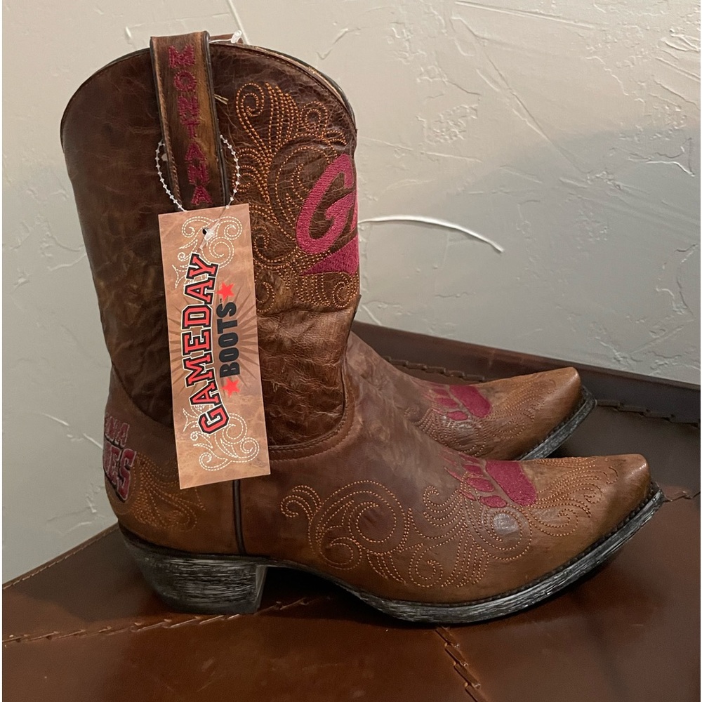 Gameday Boots Montana Grizzlies Brass Short Leather Cowboy Boot